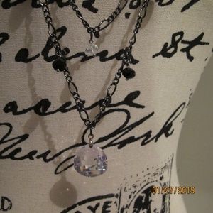 one of a kind double chain crystal necklace